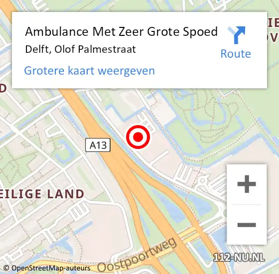 Locatie op kaart van de 112 melding: Ambulance Met Zeer Grote Spoed Naar Delft, Olof Palmestraat op 9 juni 2024 15:15