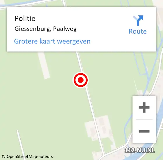 Locatie op kaart van de 112 melding: Politie Giessenburg, Paalweg op 9 juni 2024 15:17