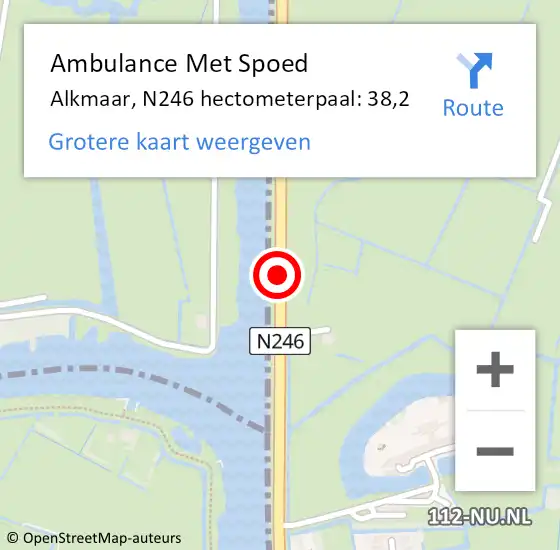 Locatie op kaart van de 112 melding: Ambulance Met Spoed Naar Alkmaar, N246 hectometerpaal: 38,2 op 9 juni 2024 15:32