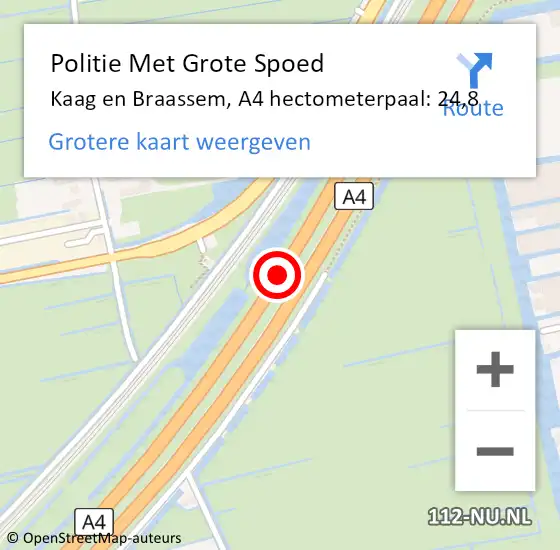 Locatie op kaart van de 112 melding: Politie Met Grote Spoed Naar Kaag en Braassem, A4 hectometerpaal: 24,8 op 9 juni 2024 15:33