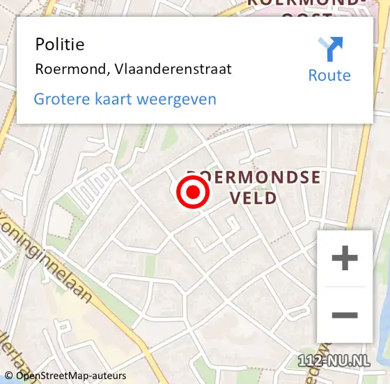 Locatie op kaart van de 112 melding: Politie Roermond, Vlaanderenstraat op 9 juni 2024 15:41