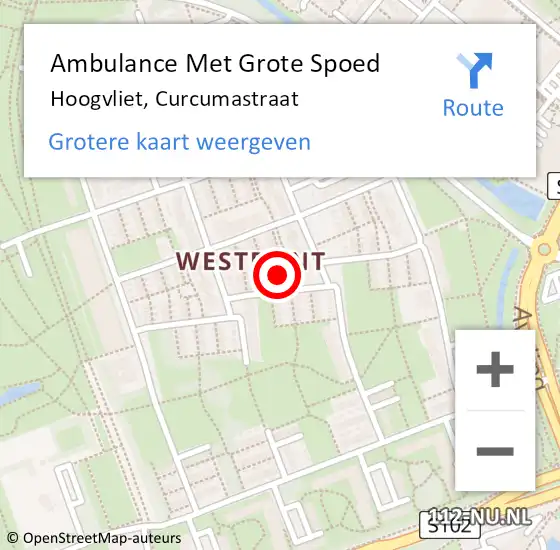 Locatie op kaart van de 112 melding: Ambulance Met Grote Spoed Naar Hoogvliet, Curcumastraat op 9 juni 2024 15:46