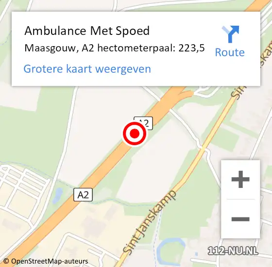 Locatie op kaart van de 112 melding: Ambulance Met Spoed Naar Maasgouw, A2 hectometerpaal: 223,5 op 9 juni 2024 16:13
