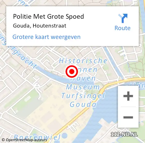 Locatie op kaart van de 112 melding: Politie Met Grote Spoed Naar Gouda, Houtenstraat op 9 juni 2024 16:20