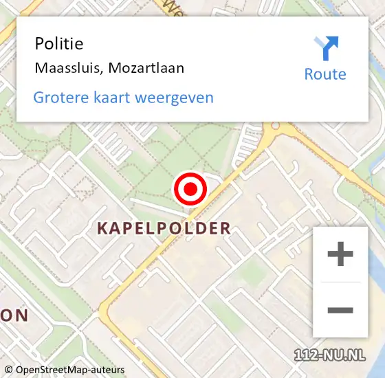 Locatie op kaart van de 112 melding: Politie Maassluis, Mozartlaan op 9 juni 2024 16:24