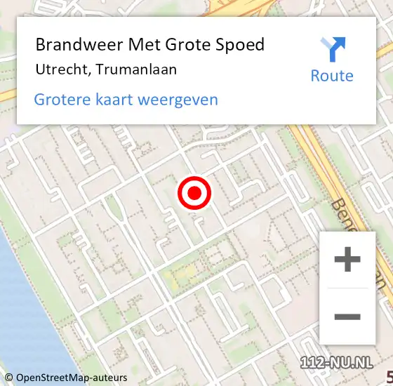 Locatie op kaart van de 112 melding: Brandweer Met Grote Spoed Naar Utrecht, Trumanlaan op 9 juni 2024 16:31