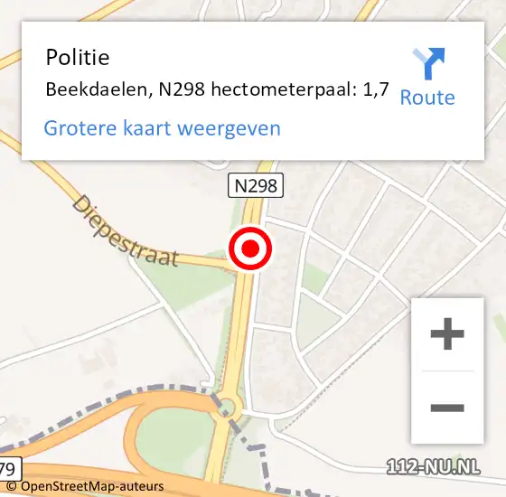 Locatie op kaart van de 112 melding: Politie Beekdaelen, N298 hectometerpaal: 1,7 op 9 juni 2024 16:34