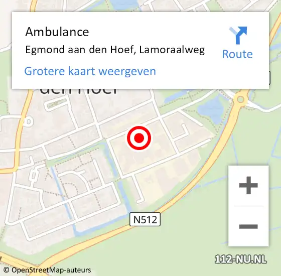 Locatie op kaart van de 112 melding: Ambulance Egmond aan den Hoef, Lamoraalweg op 9 juni 2024 16:43