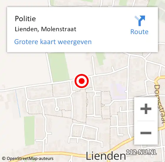 Locatie op kaart van de 112 melding: Politie Lienden, Molenstraat op 9 juni 2024 16:44