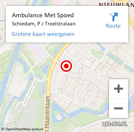 Locatie op kaart van de 112 melding: Ambulance Met Spoed Naar Schiedam, P J Troelstralaan op 9 juni 2024 16:58