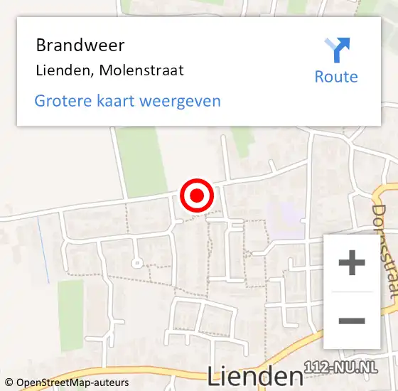 Locatie op kaart van de 112 melding: Brandweer Lienden, Molenstraat op 9 juni 2024 17:03