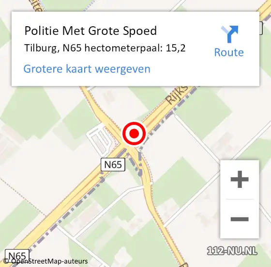 Locatie op kaart van de 112 melding: Politie Met Grote Spoed Naar Tilburg, N65 hectometerpaal: 15,2 op 9 juni 2024 17:08
