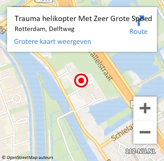 Locatie op kaart van de 112 melding: Trauma helikopter Met Zeer Grote Spoed Naar Rotterdam, Delftweg op 9 juni 2024 17:24