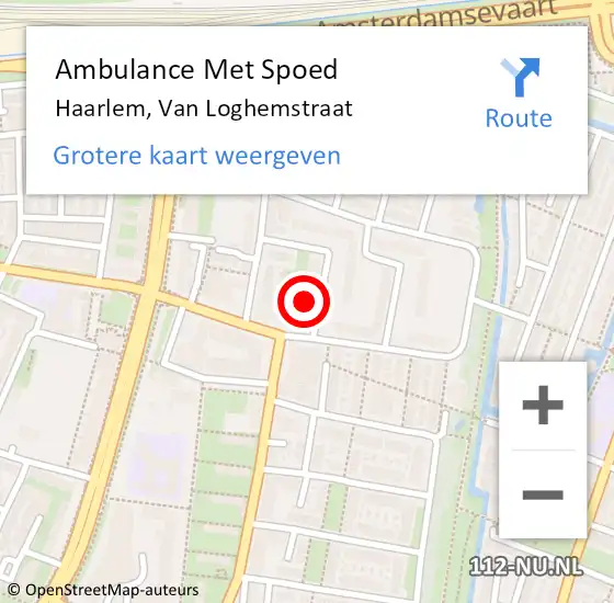 Locatie op kaart van de 112 melding: Ambulance Met Spoed Naar Haarlem, Van Loghemstraat op 9 juni 2024 17:27