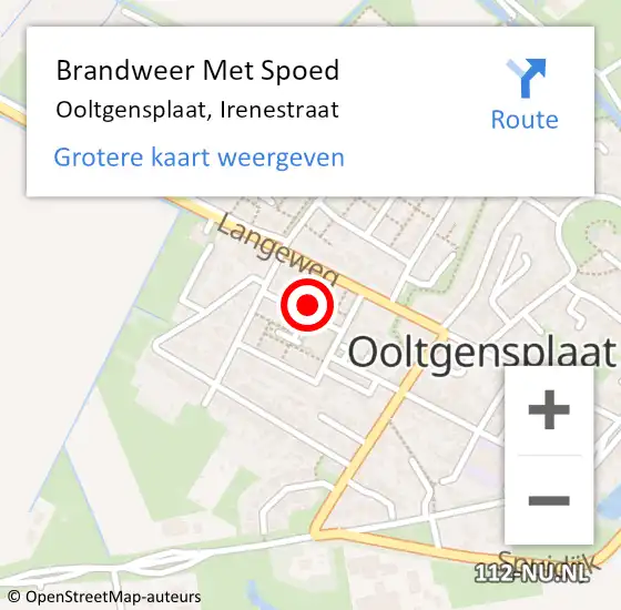 Locatie op kaart van de 112 melding: Brandweer Met Spoed Naar Ooltgensplaat, Irenestraat op 9 juni 2024 17:39