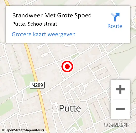 Locatie op kaart van de 112 melding: Brandweer Met Grote Spoed Naar Putte, Schoolstraat op 9 juni 2024 17:43