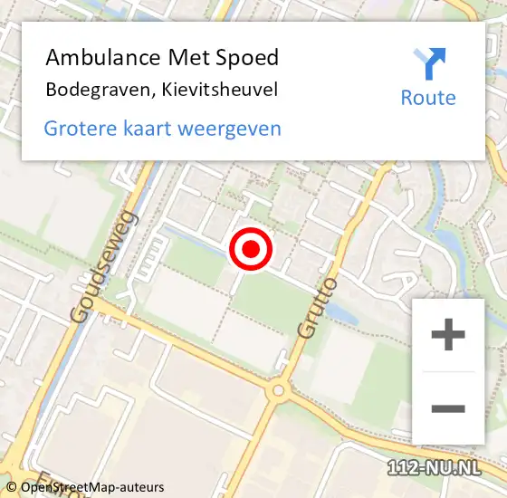 Locatie op kaart van de 112 melding: Ambulance Met Spoed Naar Bodegraven, Kievitsheuvel op 9 juni 2024 18:05