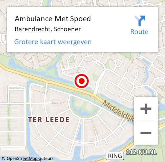 Locatie op kaart van de 112 melding: Ambulance Met Spoed Naar Barendrecht, Schoener op 9 juni 2024 18:11