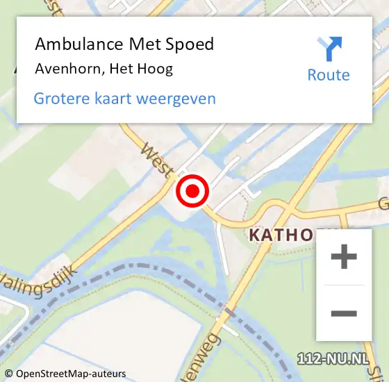 Locatie op kaart van de 112 melding: Ambulance Met Spoed Naar Avenhorn, Het Hoog op 9 juni 2024 18:24