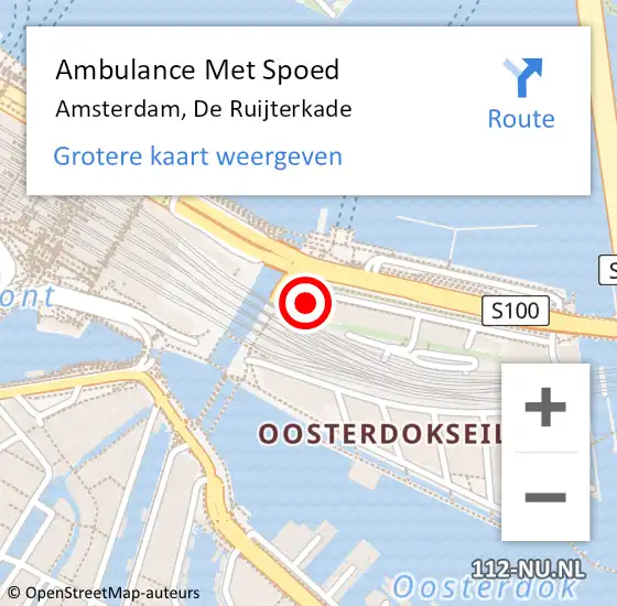 Locatie op kaart van de 112 melding: Ambulance Met Spoed Naar Amsterdam, De Ruijterkade op 9 juni 2024 18:44