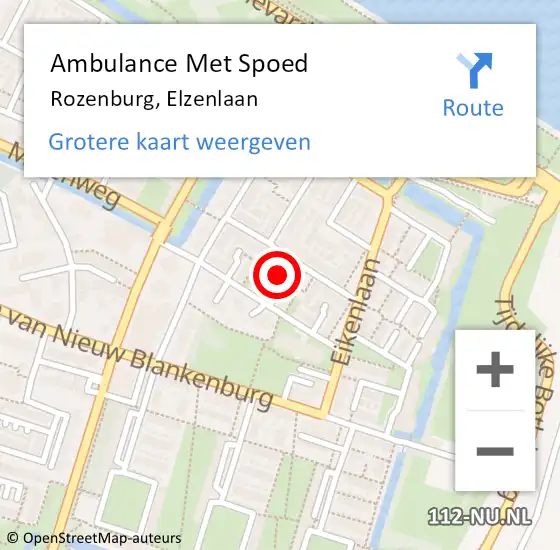 Locatie op kaart van de 112 melding: Ambulance Met Spoed Naar Rozenburg, Elzenlaan op 9 juni 2024 18:58