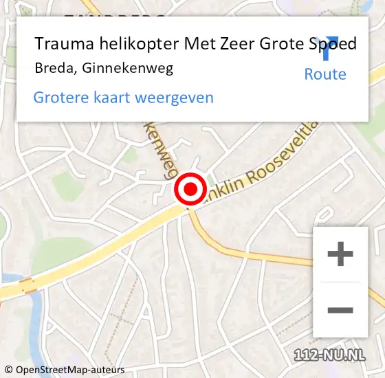 Locatie op kaart van de 112 melding: Trauma helikopter Met Zeer Grote Spoed Naar Breda, Ginnekenweg op 9 juni 2024 18:59