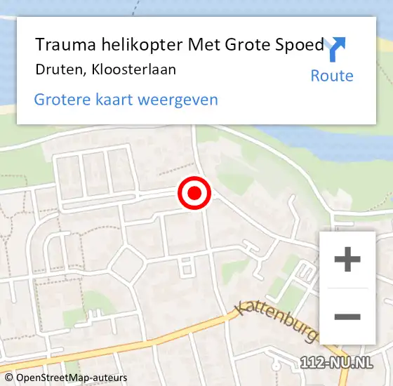 Locatie op kaart van de 112 melding: Trauma helikopter Met Grote Spoed Naar Druten, Kloosterlaan op 9 juni 2024 19:04