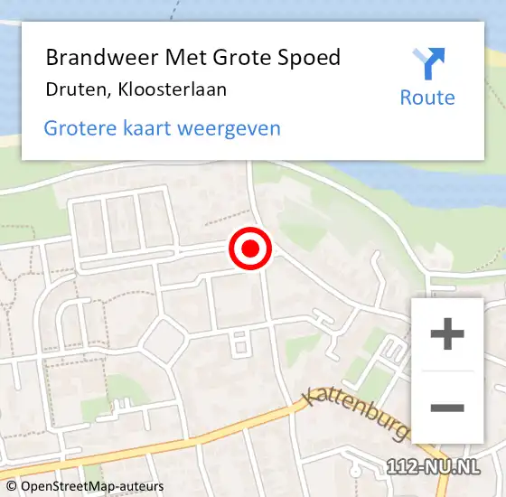 Locatie op kaart van de 112 melding: Brandweer Met Grote Spoed Naar Druten, Kloosterlaan op 9 juni 2024 19:04