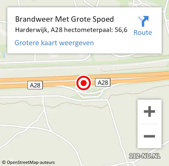 Locatie op kaart van de 112 melding: Brandweer Met Grote Spoed Naar Harderwijk, A28 hectometerpaal: 56,6 op 9 juni 2024 19:07