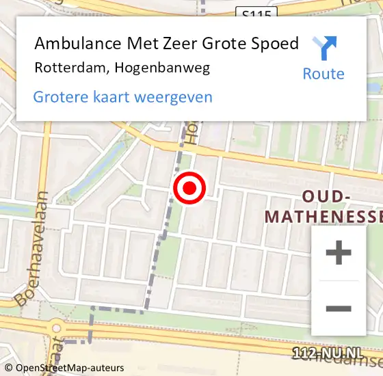 Locatie op kaart van de 112 melding: Ambulance Met Zeer Grote Spoed Naar Rotterdam, Hogenbanweg op 9 juni 2024 19:11