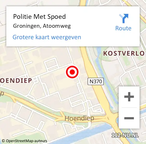 Locatie op kaart van de 112 melding: Politie Met Spoed Naar Groningen, Atoomweg op 9 juni 2024 19:11