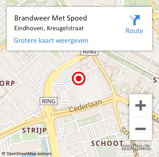 Locatie op kaart van de 112 melding: Brandweer Met Spoed Naar Eindhoven, Kreugelstraat op 9 juni 2024 19:22