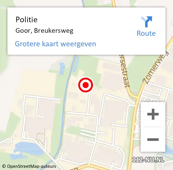 Locatie op kaart van de 112 melding: Politie Goor, Breukersweg op 9 juni 2024 19:29