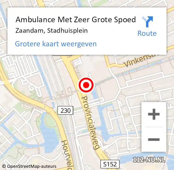 Locatie op kaart van de 112 melding: Ambulance Met Zeer Grote Spoed Naar Zaandam, Stadhuisplein op 9 juni 2024 19:49