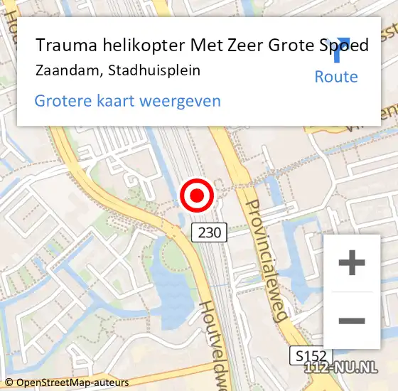 Locatie op kaart van de 112 melding: Trauma helikopter Met Zeer Grote Spoed Naar Zaandam, Stadhuisplein op 9 juni 2024 19:52