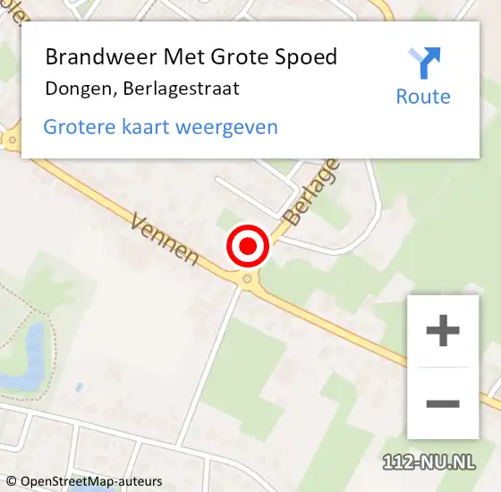 Locatie op kaart van de 112 melding: Brandweer Met Grote Spoed Naar Dongen, Berlagestraat op 9 juni 2024 19:56