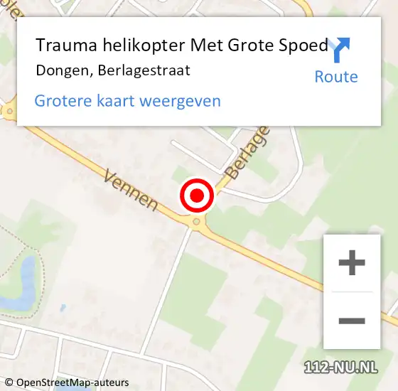 Locatie op kaart van de 112 melding: Trauma helikopter Met Grote Spoed Naar Dongen, Berlagestraat op 9 juni 2024 19:59