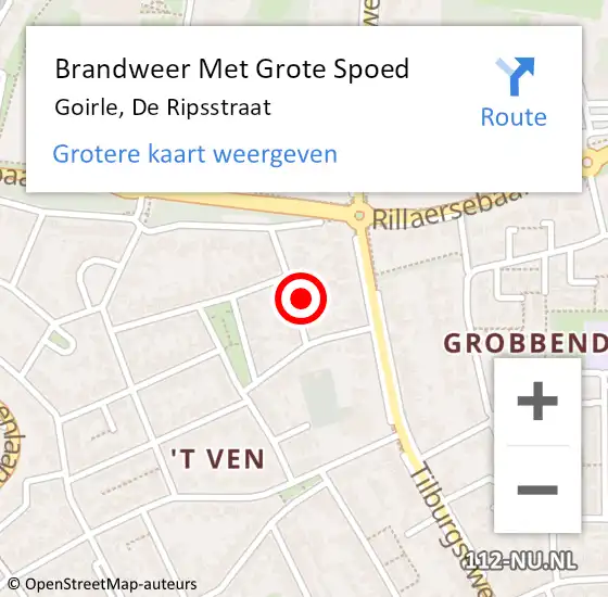 Locatie op kaart van de 112 melding: Brandweer Met Grote Spoed Naar Goirle, De Ripsstraat op 9 juni 2024 20:02