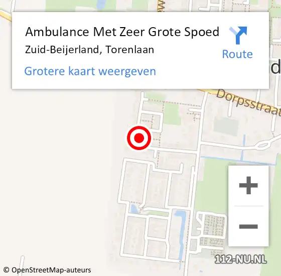 Locatie op kaart van de 112 melding: Ambulance Met Zeer Grote Spoed Naar Zuid-Beijerland, Torenlaan op 9 juni 2024 20:25