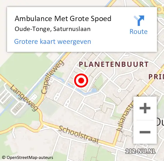 Locatie op kaart van de 112 melding: Ambulance Met Grote Spoed Naar Oude-Tonge, Saturnuslaan op 9 juni 2024 20:42