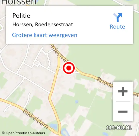 Locatie op kaart van de 112 melding: Politie Horssen, Roedensestraat op 9 juni 2024 20:48