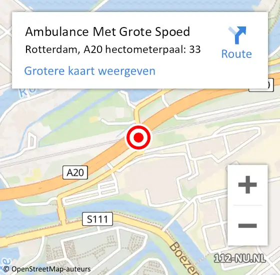 Locatie op kaart van de 112 melding: Ambulance Met Grote Spoed Naar Rotterdam, A20 hectometerpaal: 33 op 9 juni 2024 20:49