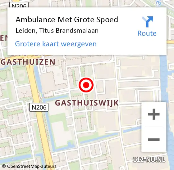 Locatie op kaart van de 112 melding: Ambulance Met Grote Spoed Naar Leiden, Titus Brandsmalaan op 9 juni 2024 21:05