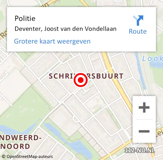 Locatie op kaart van de 112 melding: Politie Deventer, Joost van den Vondellaan op 9 juni 2024 21:09