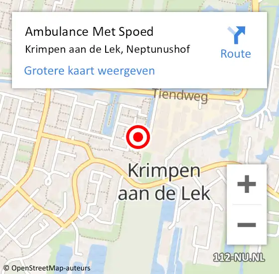 Locatie op kaart van de 112 melding: Ambulance Met Spoed Naar Krimpen aan de Lek, Neptunushof op 9 juni 2024 21:27