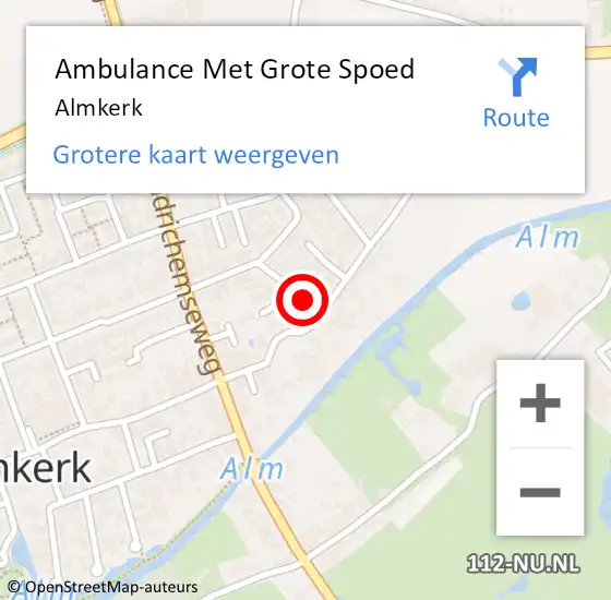 Locatie op kaart van de 112 melding: Ambulance Met Grote Spoed Naar Almkerk op 9 juni 2024 21:38