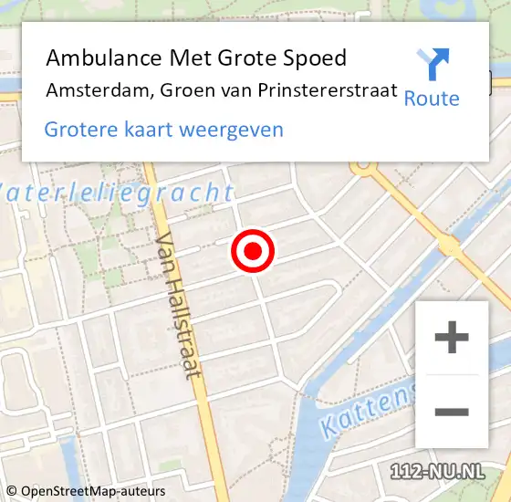 Locatie op kaart van de 112 melding: Ambulance Met Grote Spoed Naar Amsterdam, Groen van Prinstererstraat op 9 juni 2024 21:39