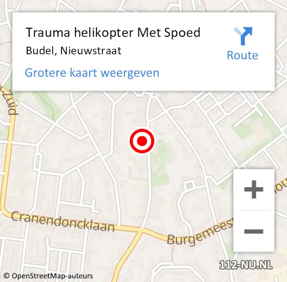 Locatie op kaart van de 112 melding: Trauma helikopter Met Spoed Naar Budel, Nieuwstraat op 9 juni 2024 22:04