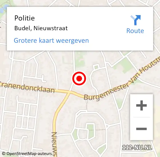 Locatie op kaart van de 112 melding: Politie Budel, Nieuwstraat op 9 juni 2024 22:07