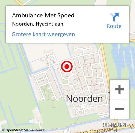 Locatie op kaart van de 112 melding: Ambulance Met Spoed Naar Noorden, Hyacintlaan op 9 juni 2024 22:25